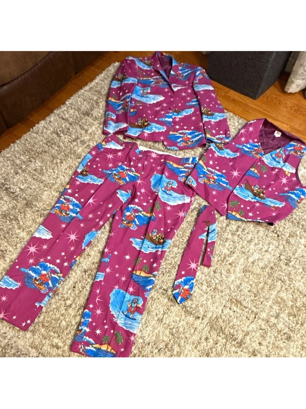 Men's Christmas Magenta Printed Suit 4 pc set- Bold Statement Set 48R or 4XL